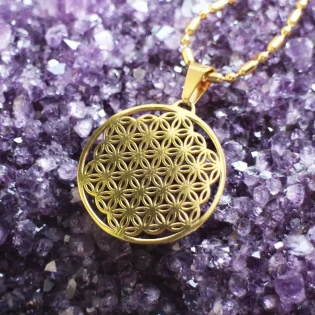 Fleur de Vie titane plaqué Or